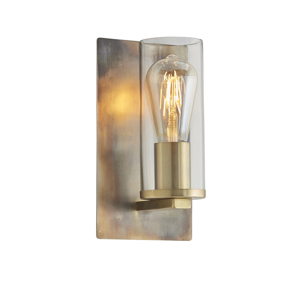Loops Patina Plate Wall Lamp & Clear Glass Shade - Dimmable Led Fitting Bronze/Light
