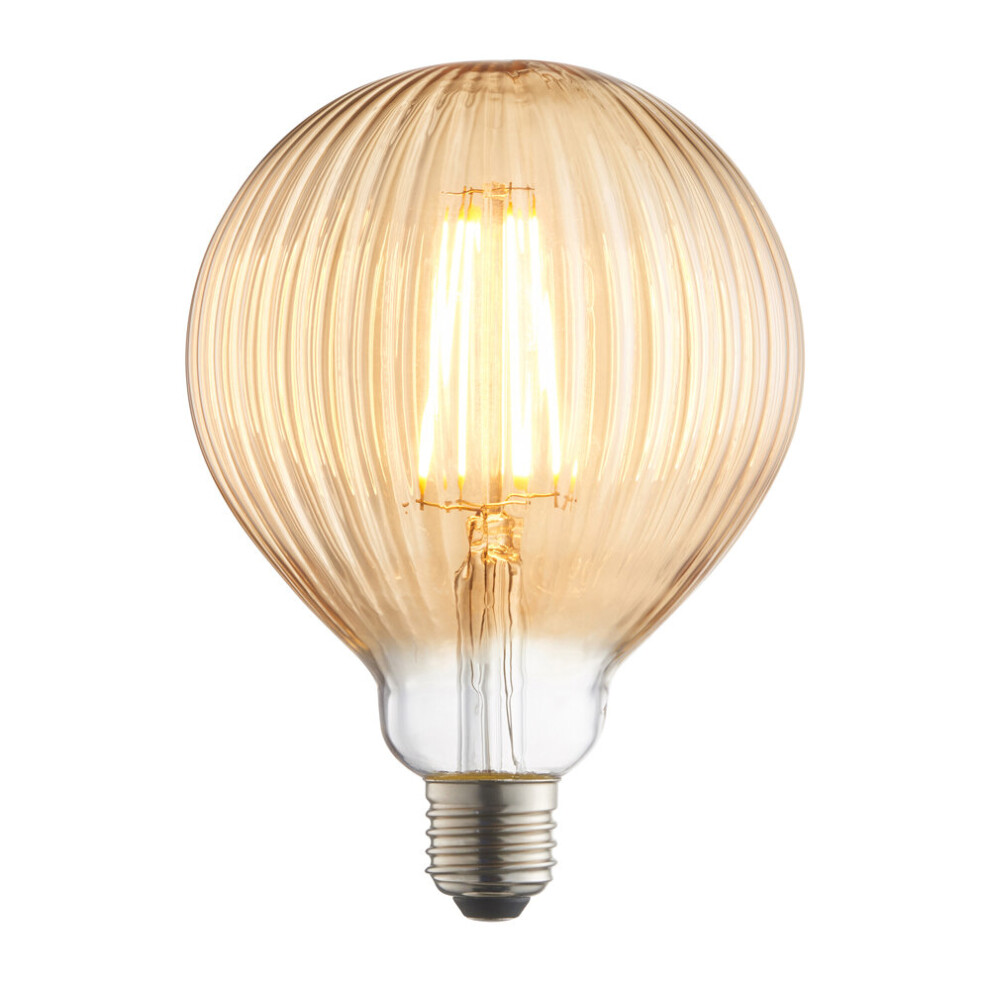 Loops Led Filament Lamp Bulb Tinted 4W E27 Led Ribbed Glass Gobe Warm Amber/White