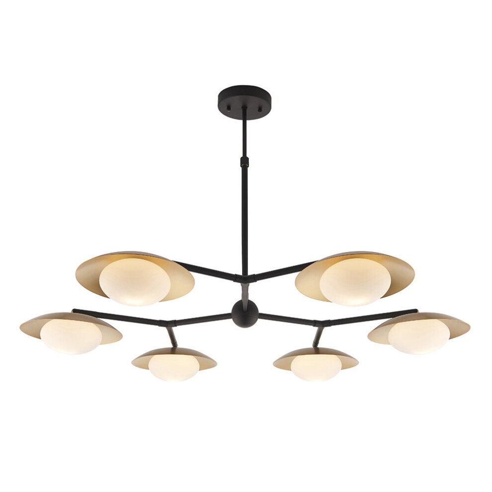 Loops & Semi Flush 6 Bulb Ceiling - Pebble Shaped Opal Glass Shades Gold/Bronze/Light