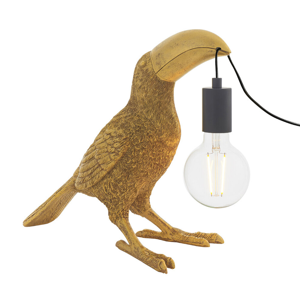 Vintage Gold Toucan Table Light - Resin Figure - Matt Black Lamp Holder