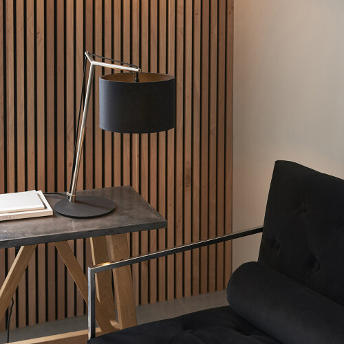 Loops Nickel Plated Angular Table Lamp Light - Black Base & Cotton Shade - Desk Light 2
