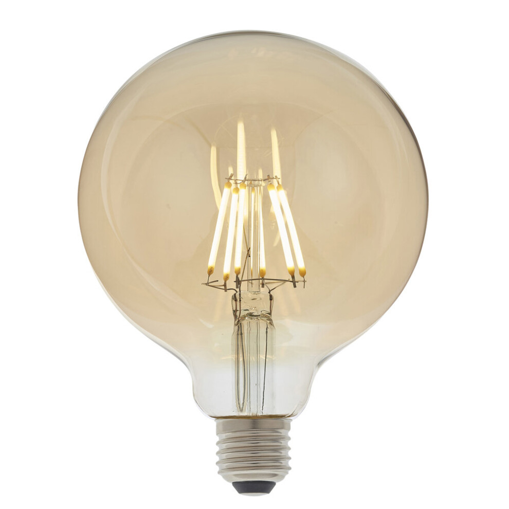 LED Filament Lamp Bulb Dimmable 6W E27 LED 125mm Amber Tinted Glass Globe