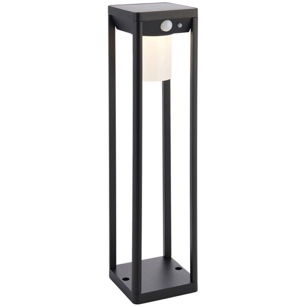 400mm Solar Powered Outdoor Bollard Post Light - Textured Black & White Diffuser