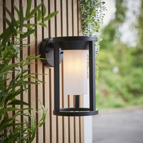 Loops Non Automatic Outdoor Wall Light - Textured Black & White Polycarbonate Shade 2