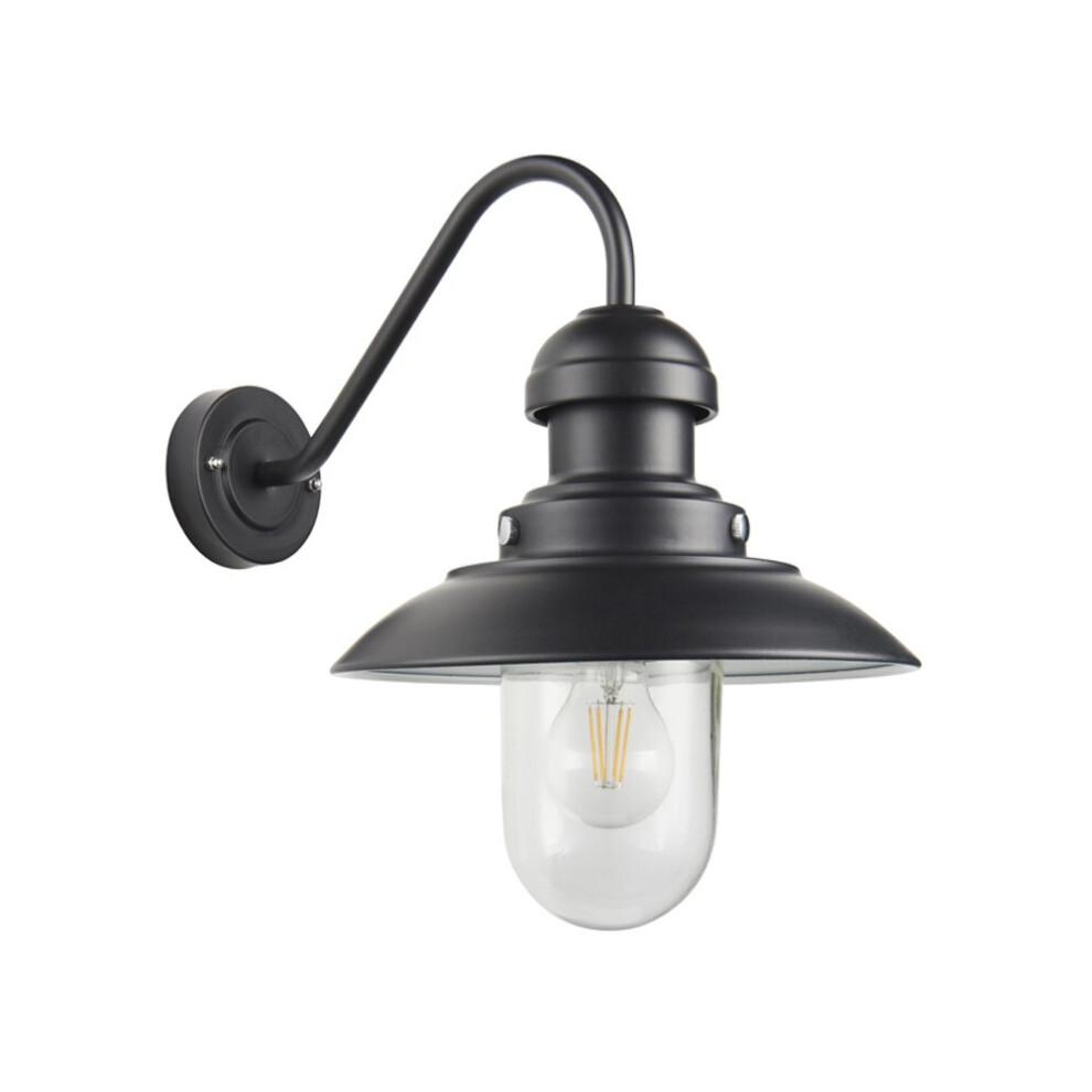 Loops Matt Black Outdoor Fisherman Wall Light & Clear Glass Shade - Front Porch Light
