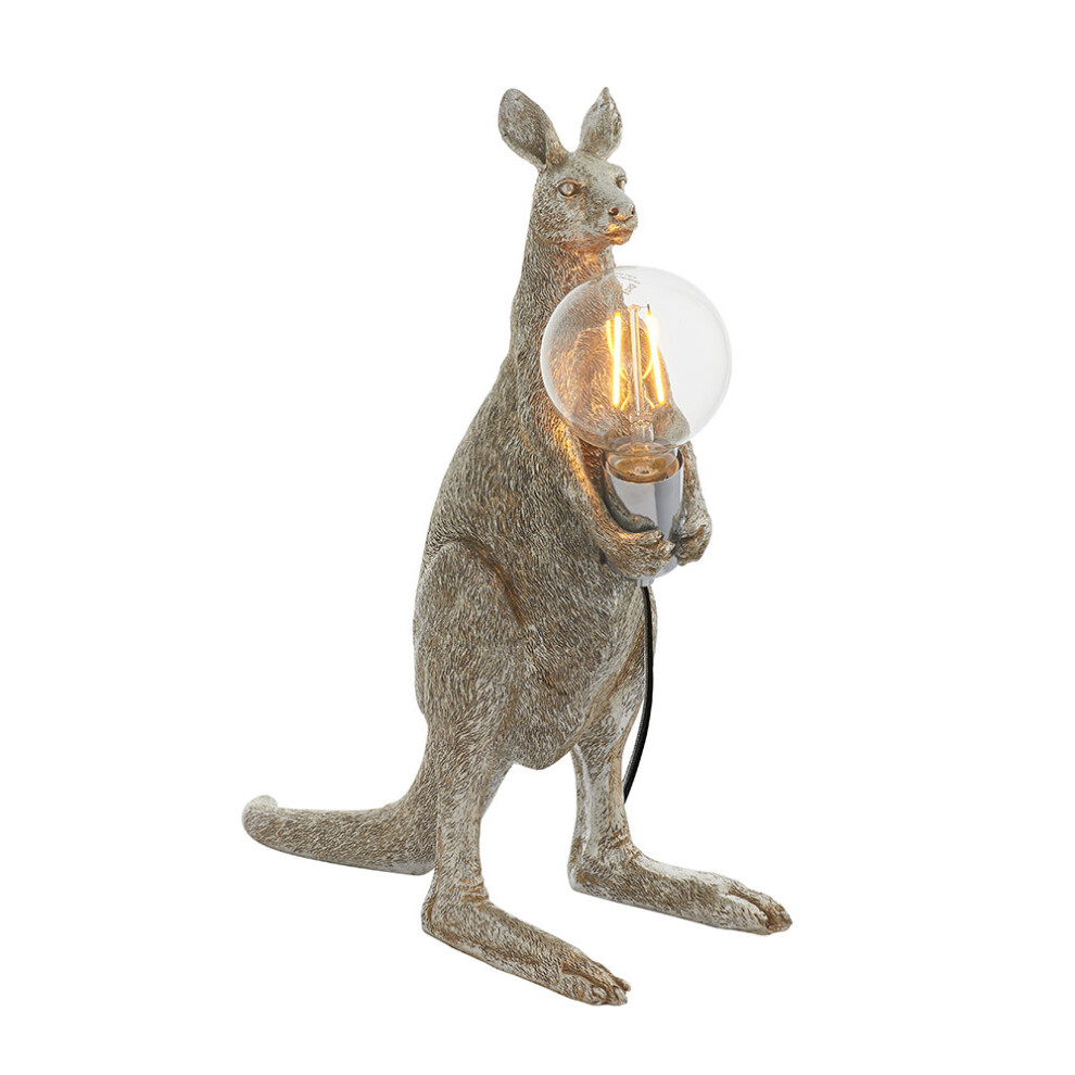 Vintage Silver Kangaroo Table Light - Resin Figure - Chrome Plated Lamp Holder