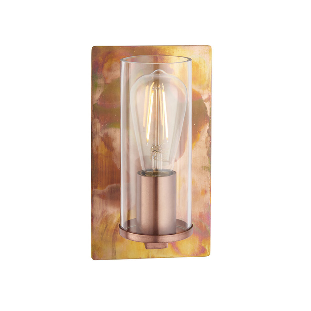 Loops Copper Patina Plate Wall Lamp & Clear Glass Shade - Dimmable Led Fitting Light