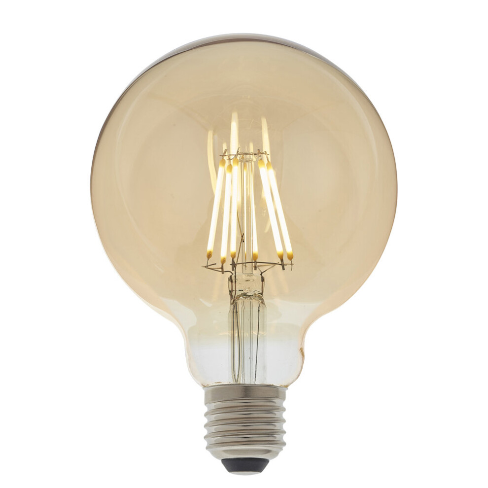 LED Filament Lamp Bulb Dimmable 6W E27 LED 95mm Amber Tinted Glass Globe