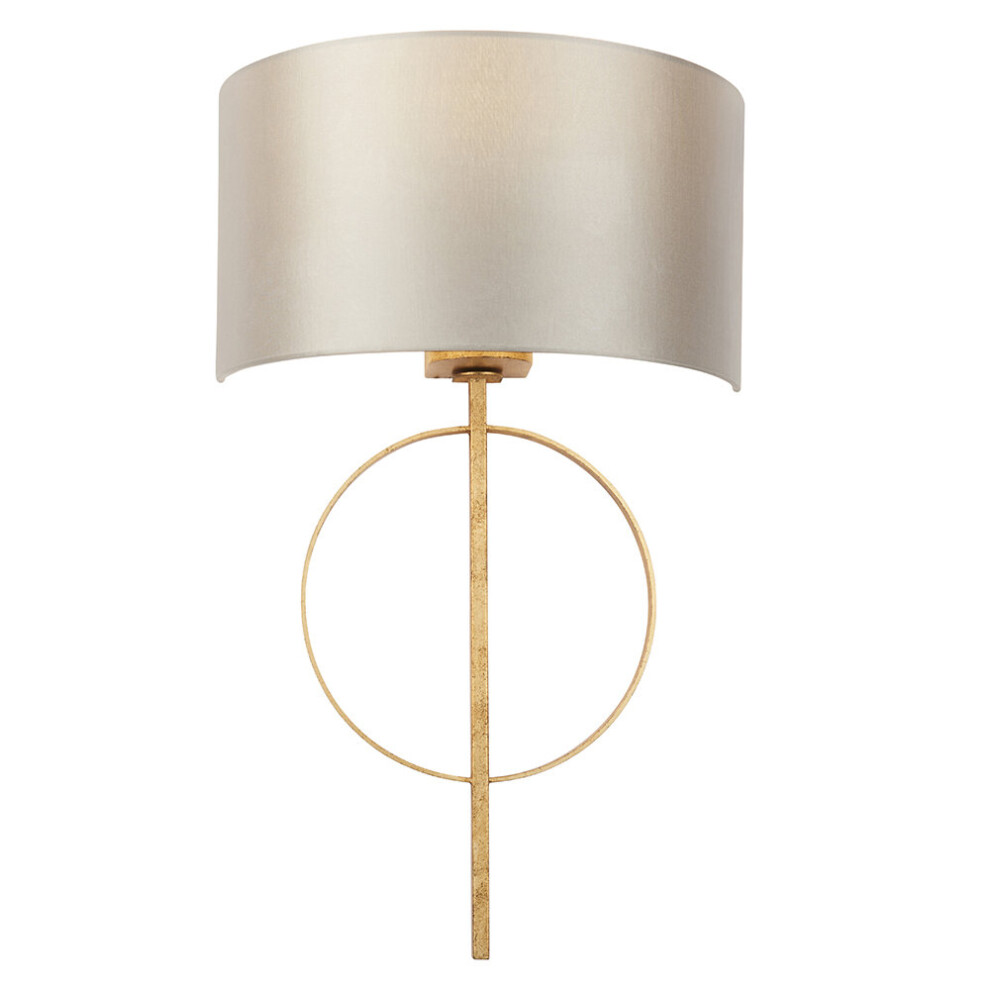 Loops Antique Gold Leaf Wall Light & Mink Satin Half Shade Dimmable Led Filament Lamp