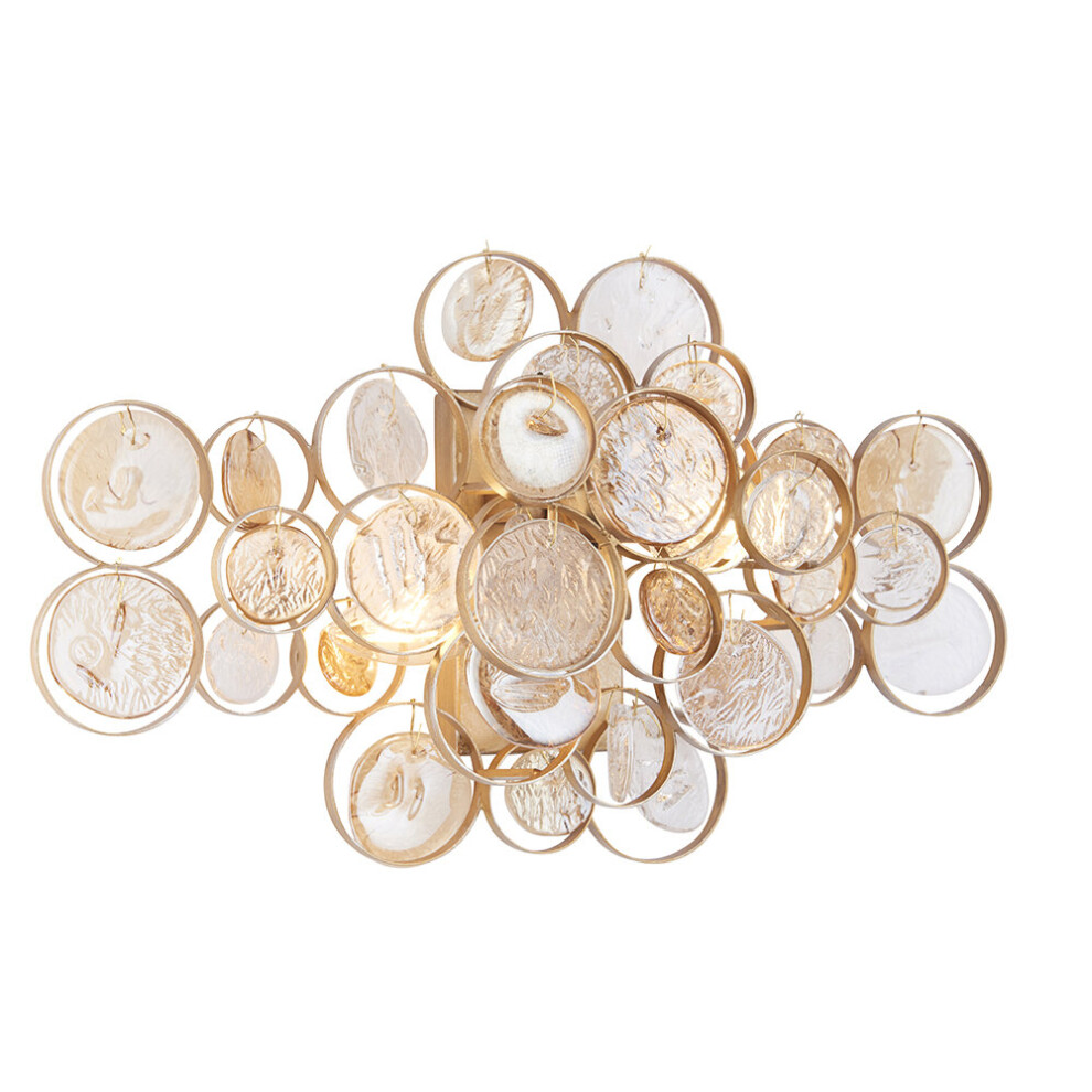 Loops Antique Wall & Ornate Glass Detailing - Twin Bulb Led Sonce Gold/Light/Amber