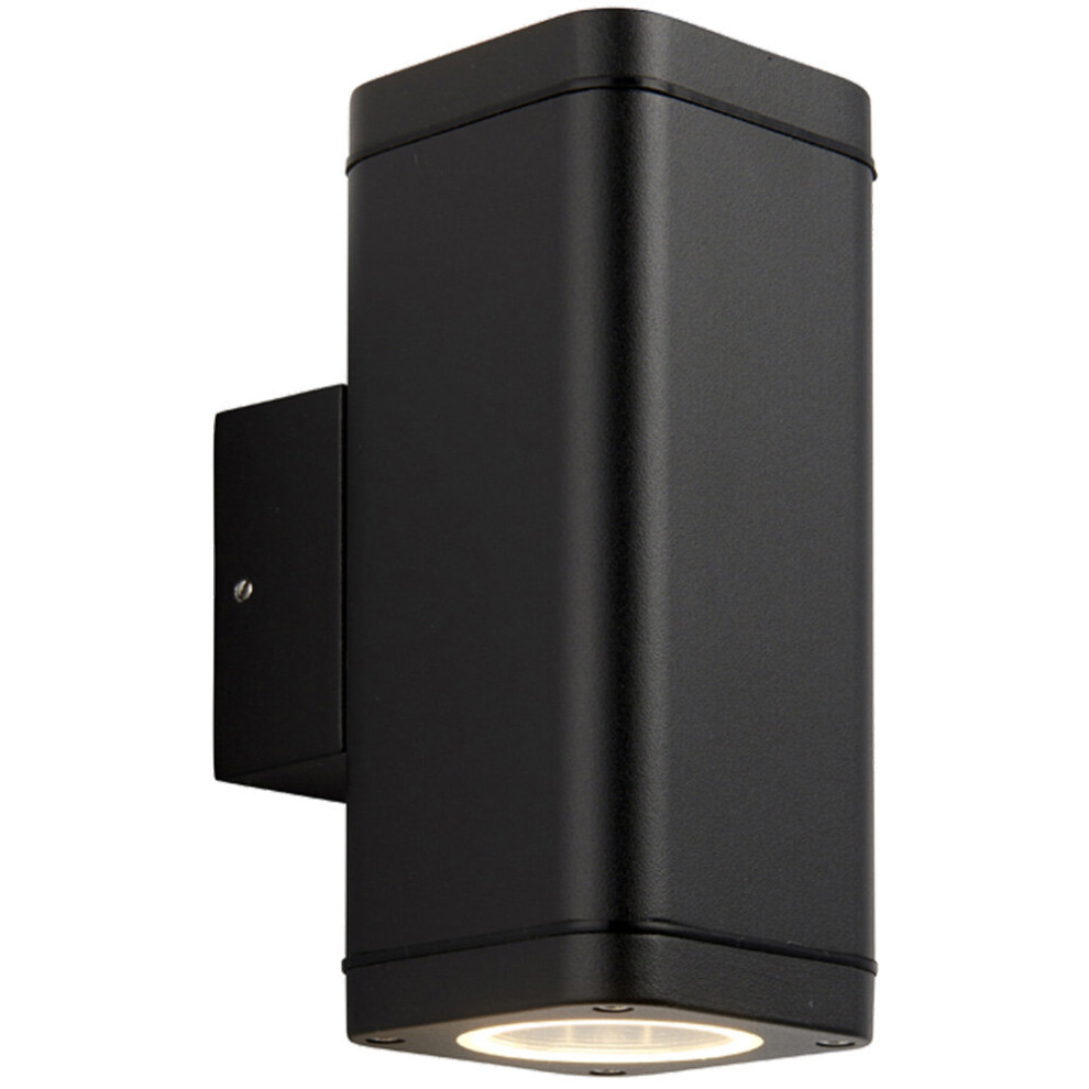 Non Automatic Up & Down Outdoor Wall Light - Textured Black & Glass Diffuser