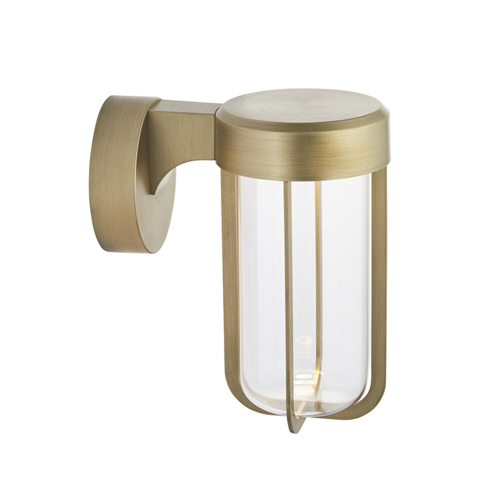 Loops Brushed Gold Outdoor Wall Light With Glass Shade - Ip44 Rated - Integrated Led
