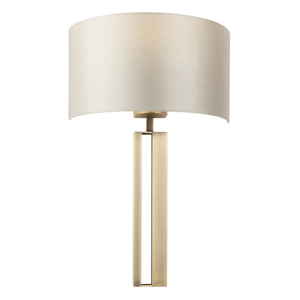 Loops Antique Brass Slotted Wall Fitting & Mink Satin Half Shade - Dimmable Light