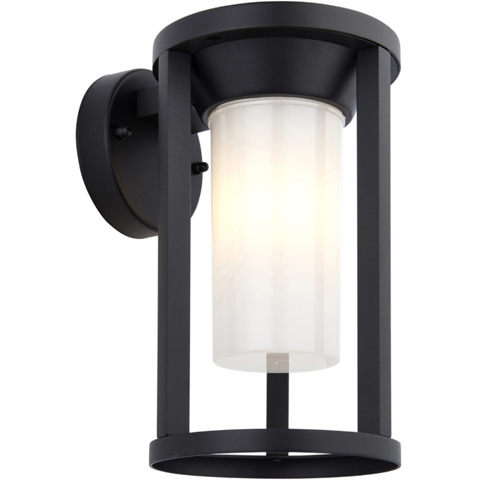 Non Automatic Outdoor Wall Light - Textured Black & White Polycarbonate Shade