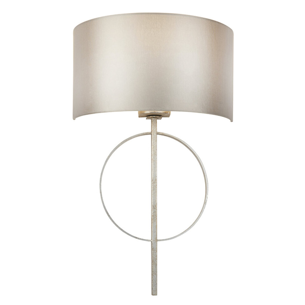 Loops Antique Silver Leaf Wall Light & Mink Satin Half Shade Dimmable Filament Lamp