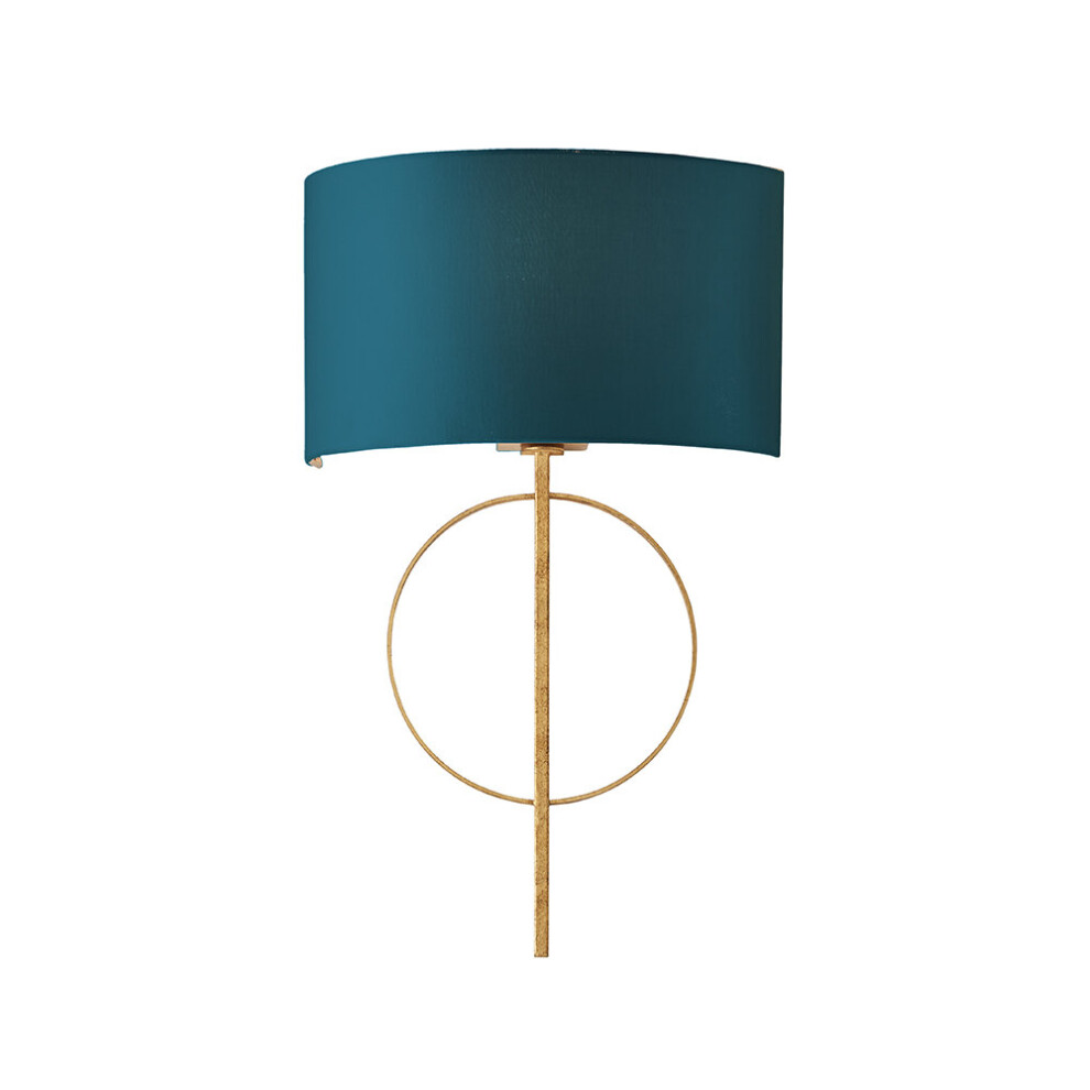 Loops Antique Gold Leaf Wall Light & Teal Satin Half Shade Dimmable Led Filament Lamp