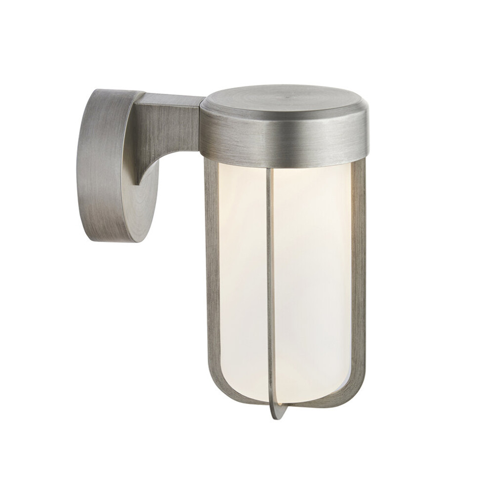Loops Brushed Silver Outdoor Wall Light & Frosted Glass Shade Ip44 Rated 8W Led Module