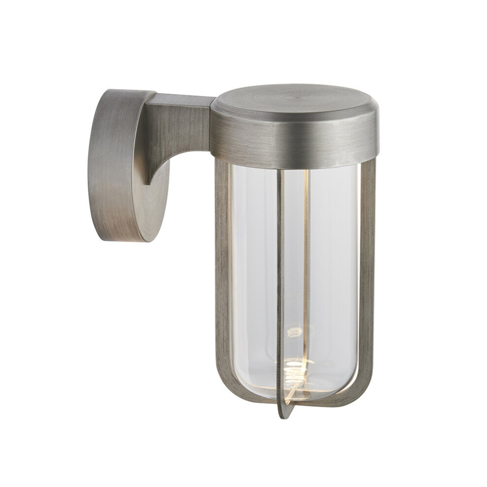 Loops Brushed Silver Outdoor Wall Light With Glass Shade - Ip44 Rated - Integrated Led