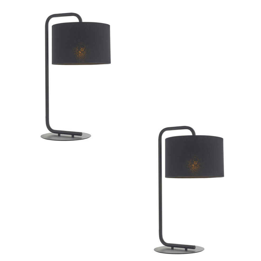 Loops Unisex Black Pack Satin Table Lamp - 23Cm Fabric Cylinder Shade - Bedroom Desk Light Size 2 - Image 2
