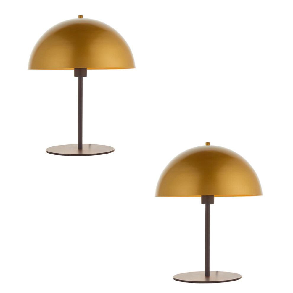 Loops 2 Pack Dark Bronze Table Lamp - Gold Painted Metal Dome Shade - Side Table Light