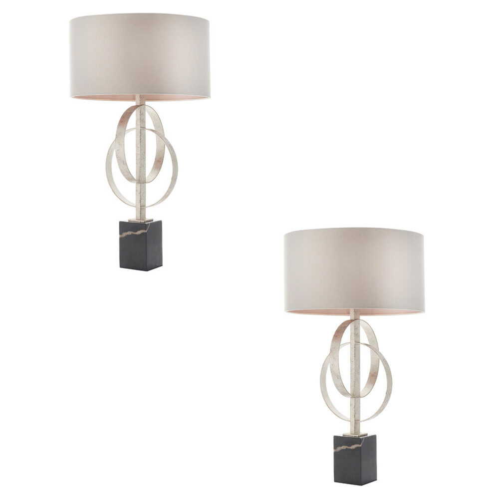 Loops 2 Pack Antique Table Lamp & Mink Satin Shade Marble Base Desk Silver/Black/Light