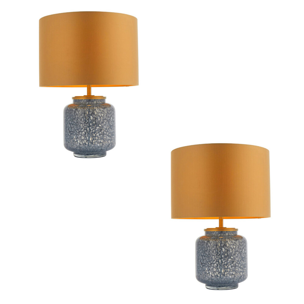 Loops Unisex Clear Pack Cobalt Glass Base Table Lamp Light & Gold Fabric Shade - Antique Brass In Size 2 - Image 2