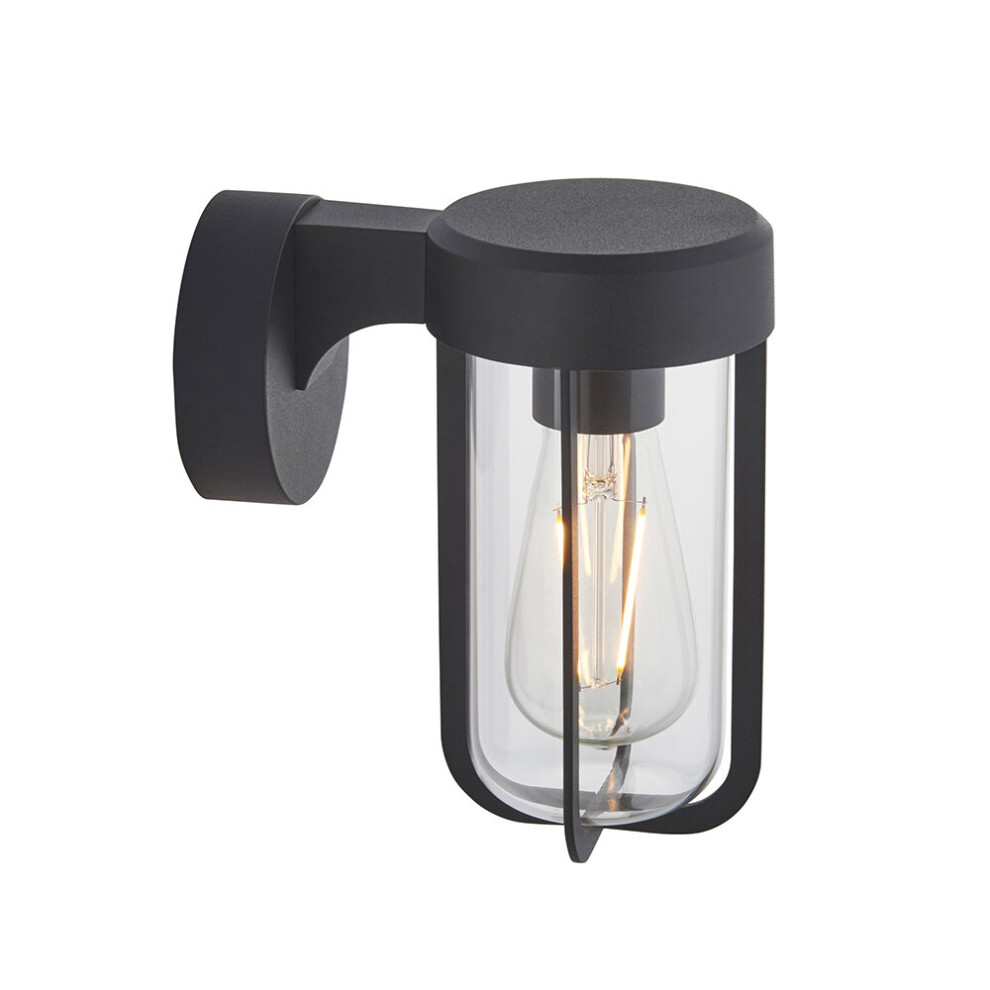 Loops Matt Black Outdoor Wall Light With Clear Glass Shade - Ip44 Rated - Led Bulb