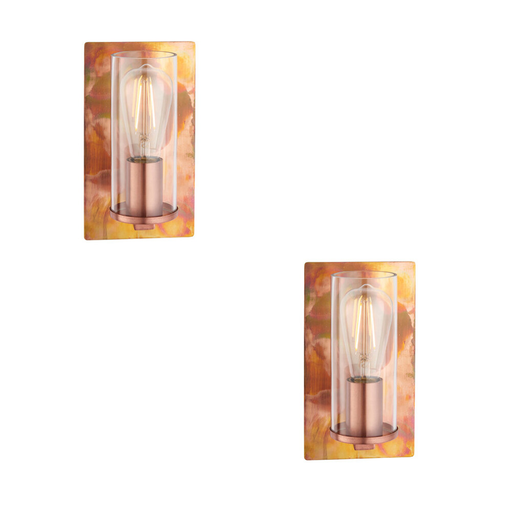 Loops 2 Pack Copper Patina Plate Wall Lamp & Clear Glass Shade - Dimmable Led Light