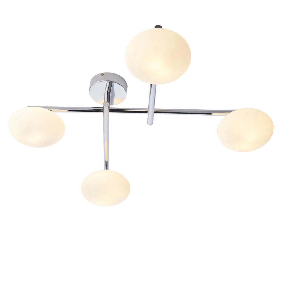 Loops Polished Chrome Semi Flush Bathroom Ceiling & Opal Glass Shade - Four Bulb Light