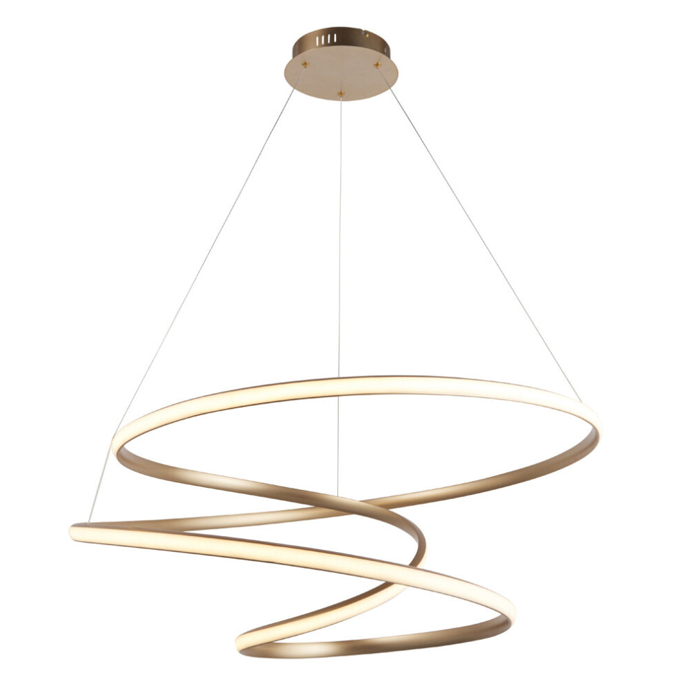 Loops Satin Gold Large Ceiling Pendant Tape Light & Matt White Diffuser Warm White Led