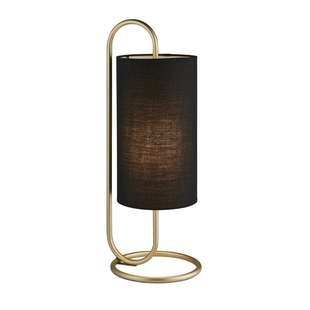 Loops Modern Antique Brass Oval Table Lamp Desk & Fabric Cylinder Shade Light/Black