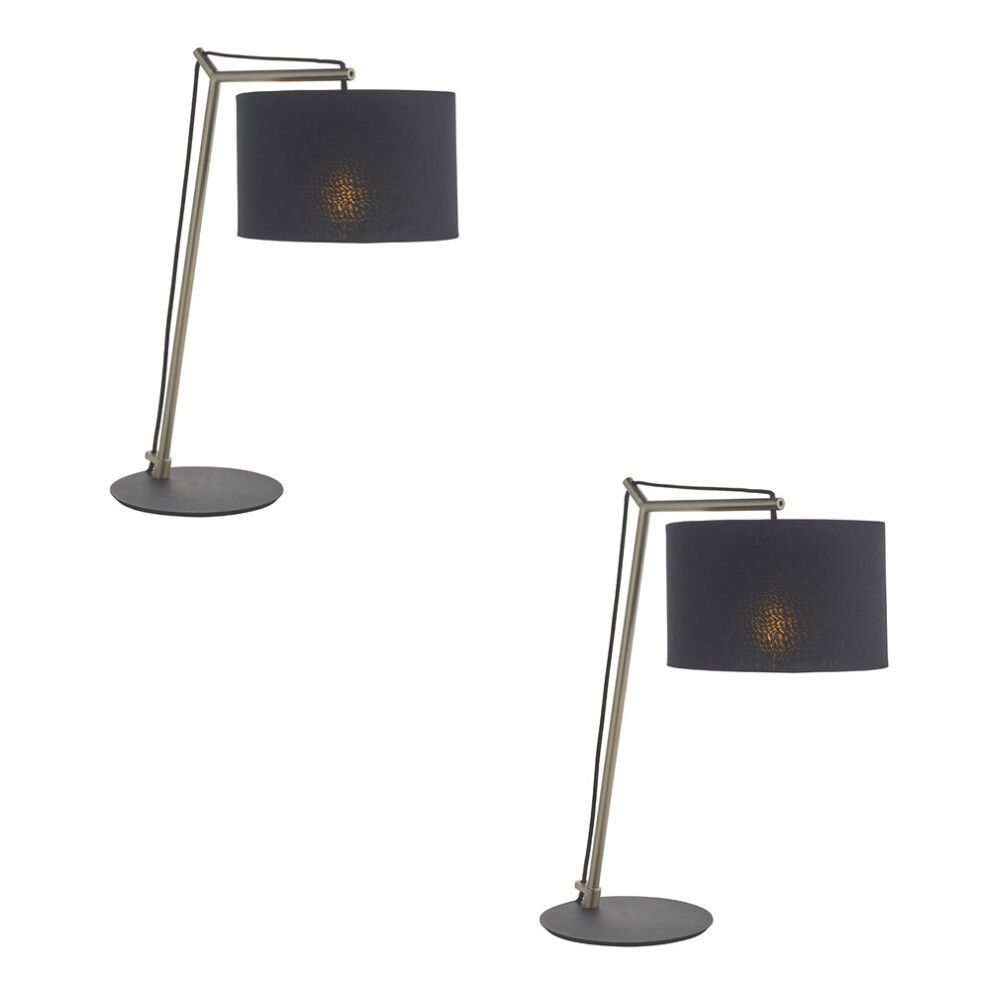 Loops 2 Pack Nickel Plated Angular Table Lamp - Base & Cotton Shade - Desk Black/Light