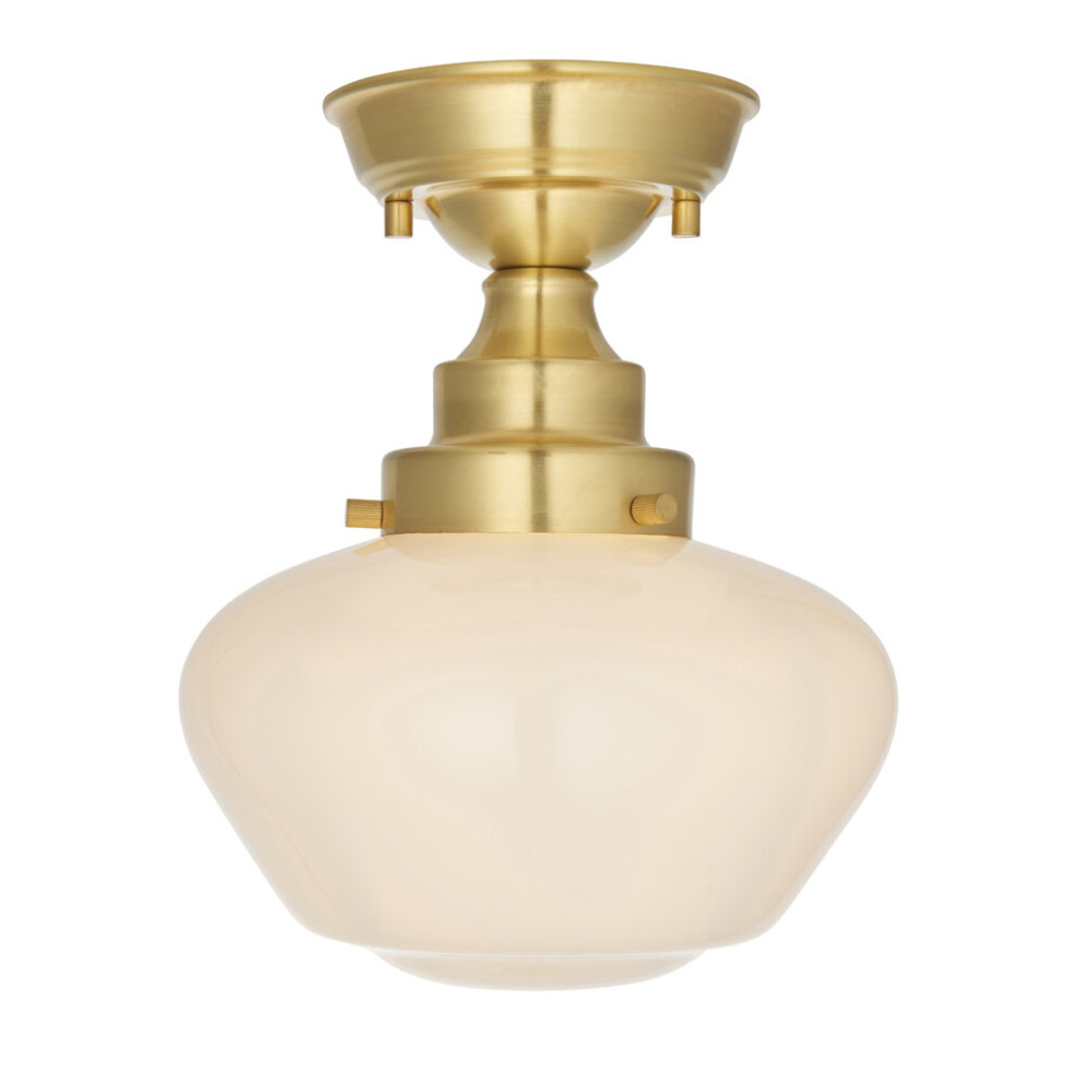 Loops Antique Brass Semi Flush Ceiling Light Fitting & Opal Glass Shade Low Profile