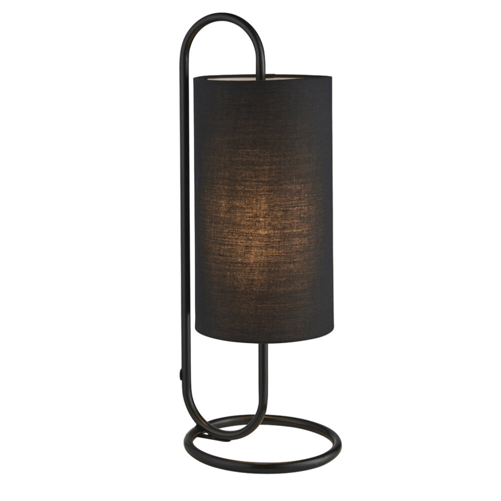 Loops Modern Matt Oval Table Lamp Desk & Fabric Cylinder Shade Black/Light