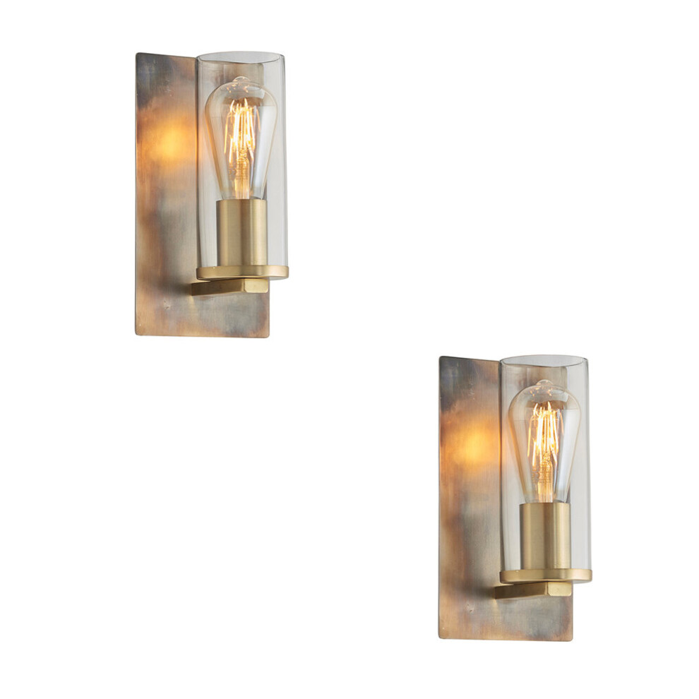 Loops 2 Pack Patina Plate Wall Lamp & Clear Glass Shade - Dimmable Led Bronze/Light