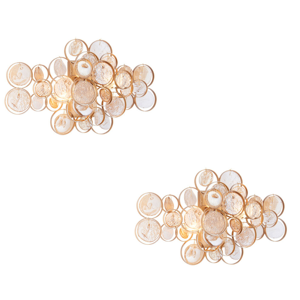 Loops 2 Pack Antique Wall & Ornate Glass Detailing - Twin Bulb Sconce Gold/Light/Amber