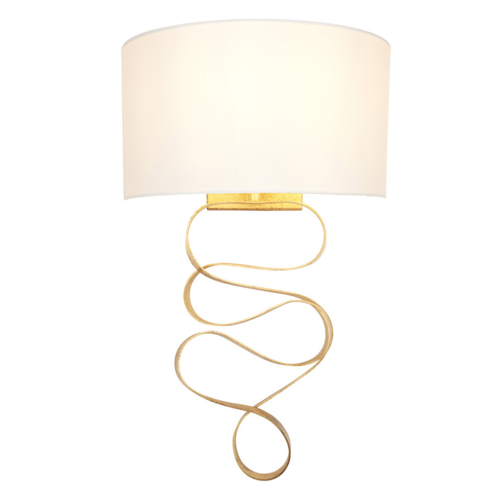 Gold Leaf Ribbon Wall Light & Ivory Half Shade - Dimmable - Hammered Metalwork