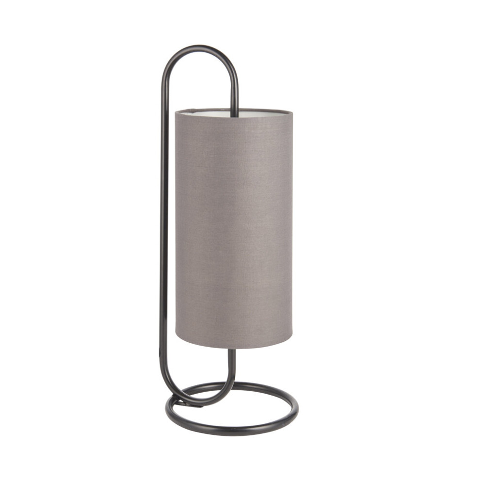 Loops Modern Matt Oval Table Lamp Desk & Fabric Cylinder Shade Black/Light/Grey