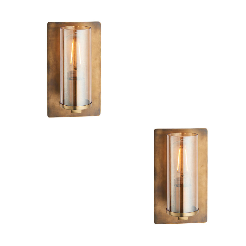 Loops 2 Pack Antique Brass Patina Wall Lamp & Champagne Glass Shade 10W E27 Led Light