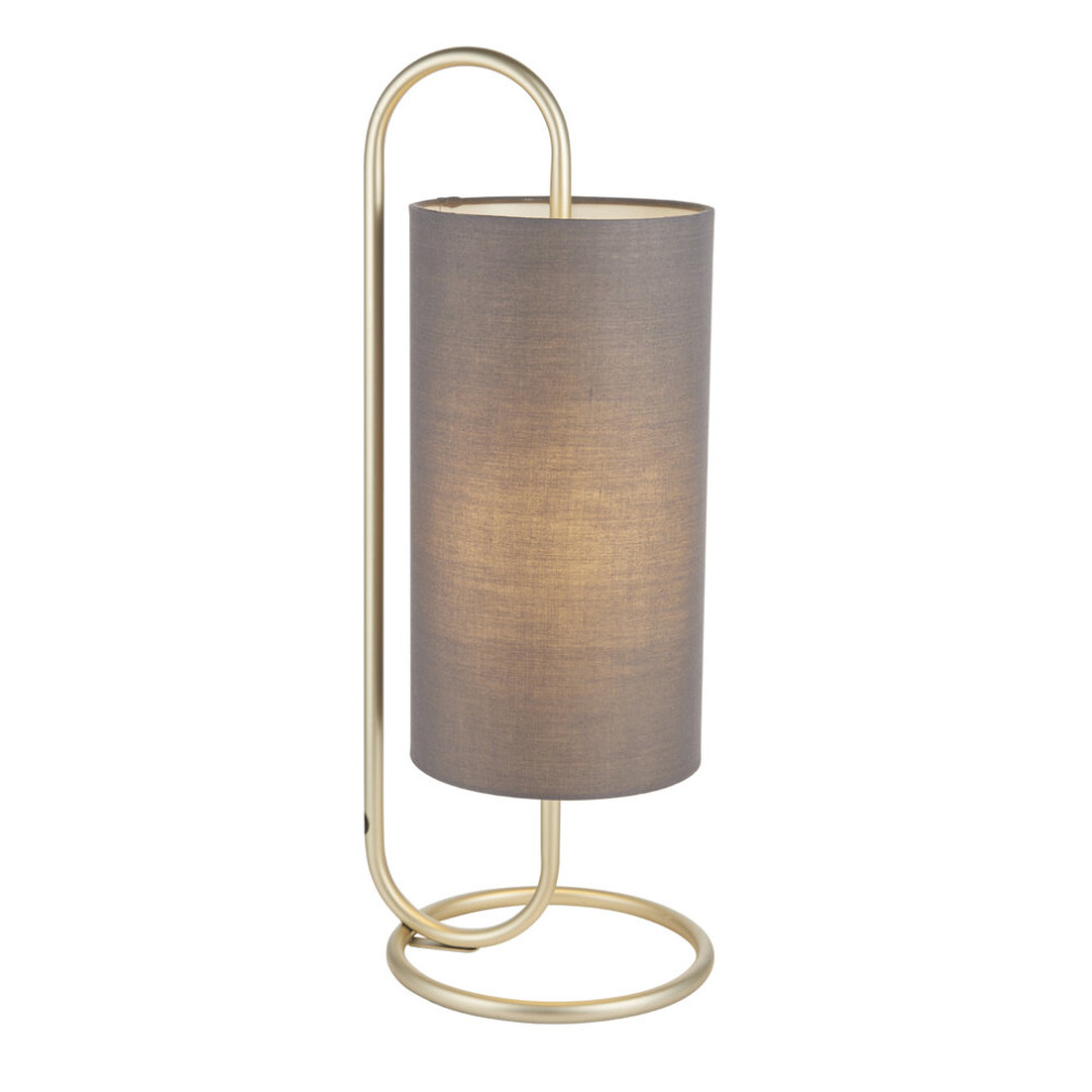 Loops Modern Antique Brass Oval Table Lamp Desk & Fabric Cylinder Shade Light/Grey