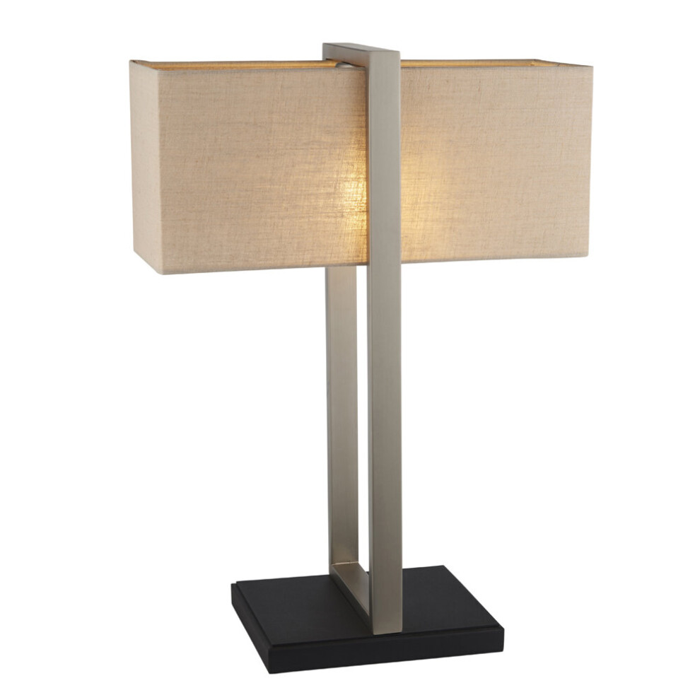Loops Satin Nickel Framed Table Lamp Light & Rectangular Linen Shade - Matt Black Base