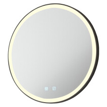 600mm IP44 MATT BLACK Round LED Bathroom Mirror & Demister Tunable White Border