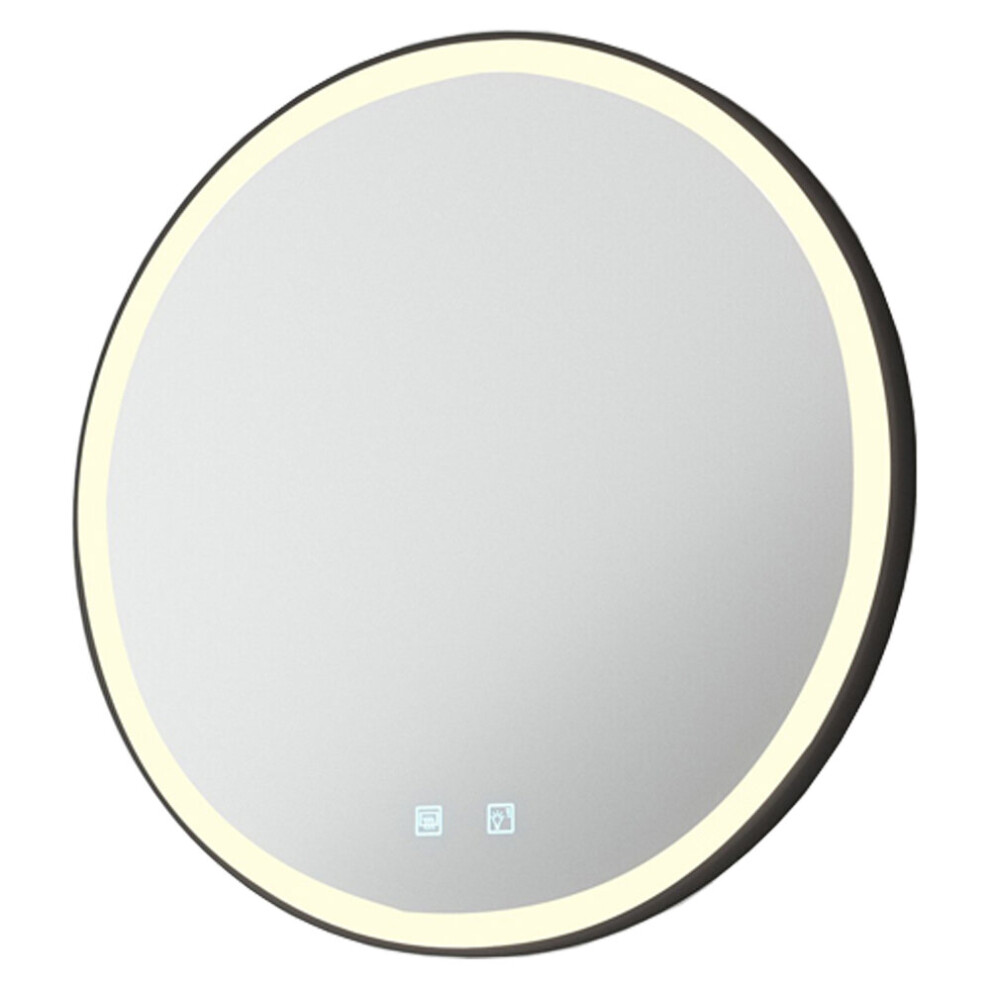 600mm IP44 MATT BLACK Round LED Bathroom Mirror & Demister Tunable White Border