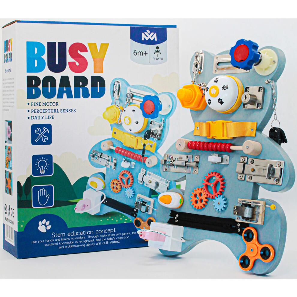 Dyzi Toddler Busy Board Bear Preschool Montessori Toys Sensory Promote Motor Skill, Busy Brain Teaser, Autism Toys Activity Board Car Airplane Travel