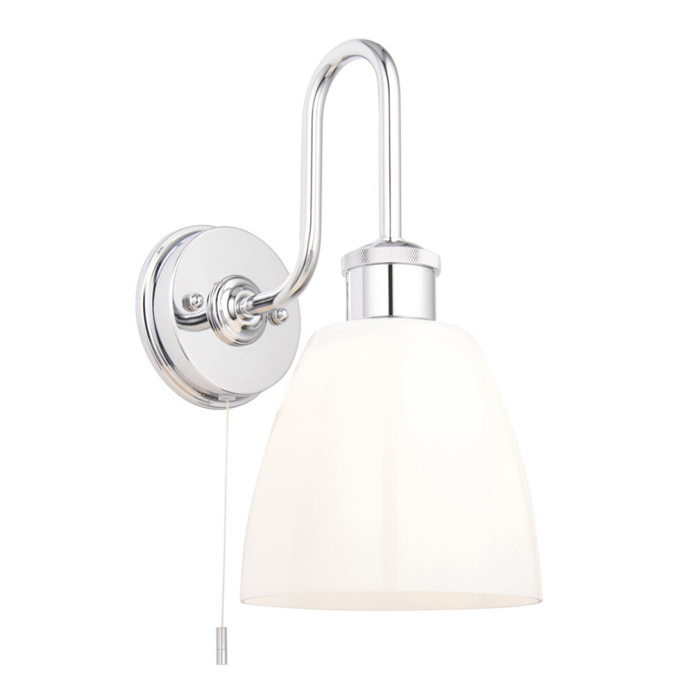 Chrome Plated Bathroom Wall Light & Opal Glass Shade IP44 Rated Knurled Detail