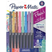 Paper Mate PAP2134319 Paper Mate Flair Ultra-fine Tip Metallic Pens, Ultra Fine Pen Point, Assorted Color - Pack of 8