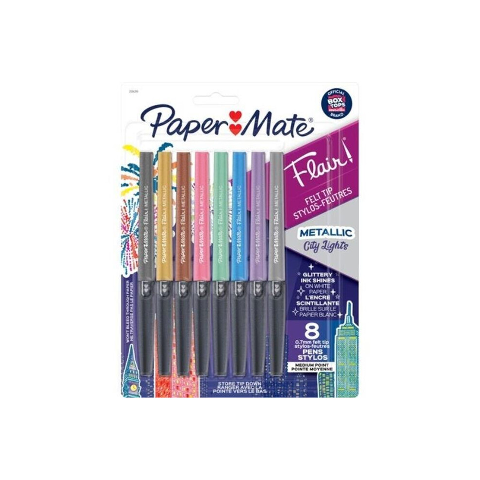 Paper Mate PAP2134319 Paper Mate Flair Ultra-fine Tip Metallic Pens, Ultra Fine Pen Point, Assorted Color - Pack of 8