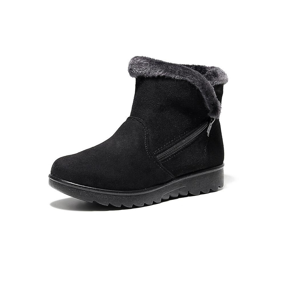 (Black, 41) No-slip Winter Boots Zipper Solid Plush Warm Ankle For Women