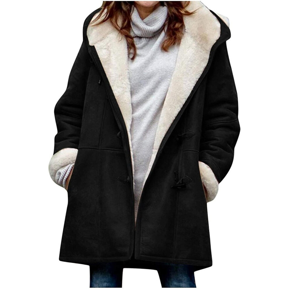 (Black, 4XL) Women Winter Coat Thick Warm Fleece Hooded Jacket Ladies Casual Plus Size Parka Jacket