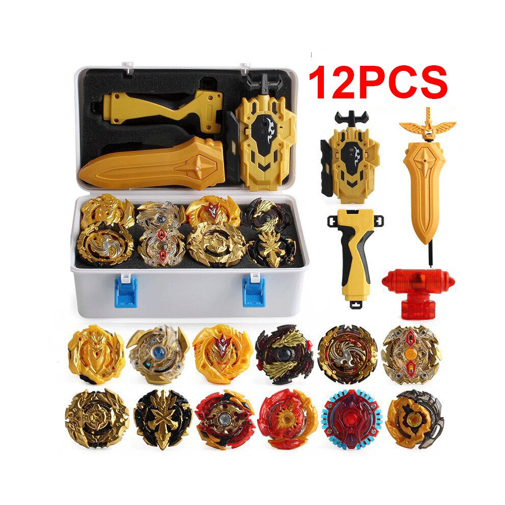 (White) 12PCS Beyblade Gold Burst Set With Launcher + Box